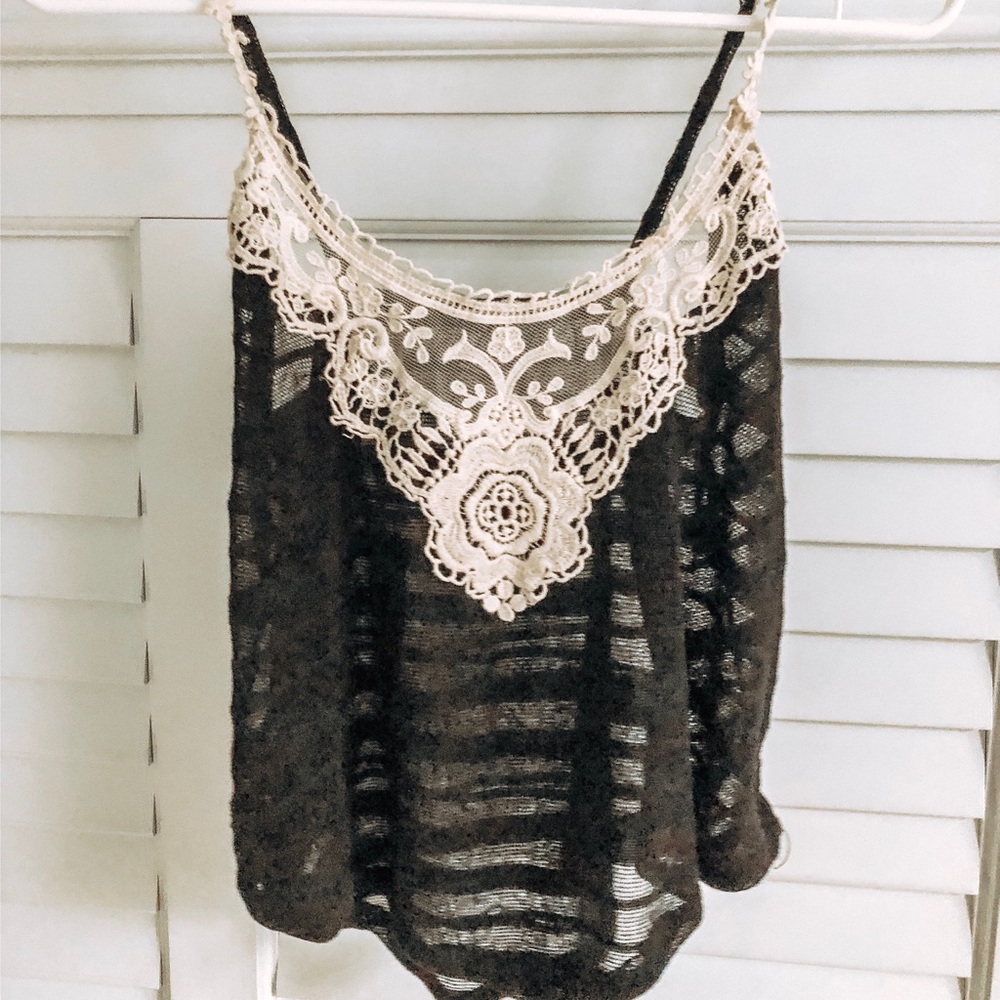 Black Lace See Thru Crop Top Tank